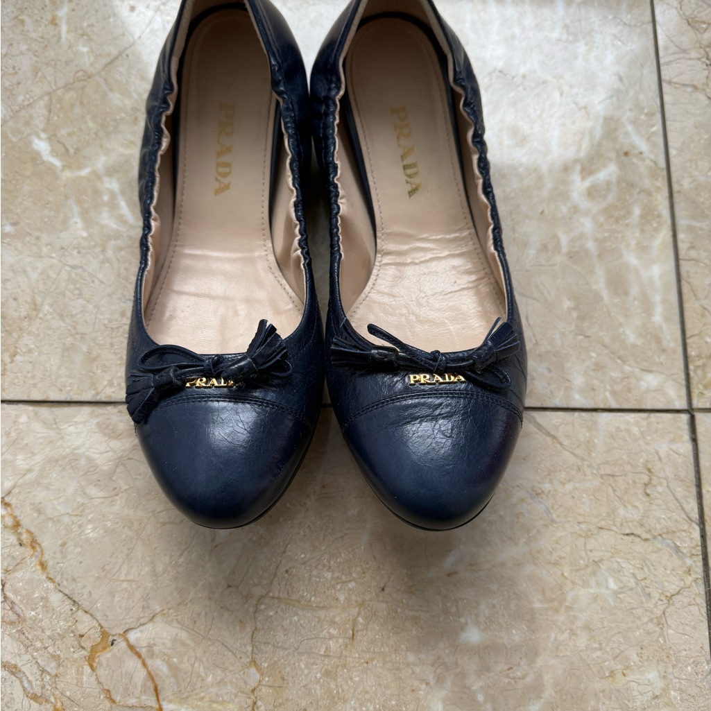 Prada Women's Dark Blue Leather Flats